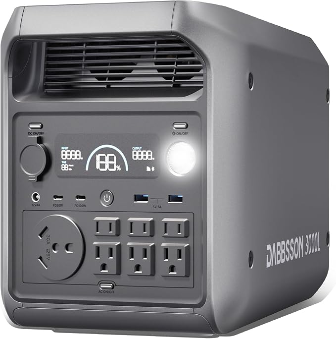 DABBSSON Portable Power Station 3000L, 3072Wh Semi-Solid LiFePO4 Battery, 3000W AC Output 6, 3600W Power Boost, Fast Charge, Solar Generator for Home Backup, Camping & RVs (Solar Panel Optional)
