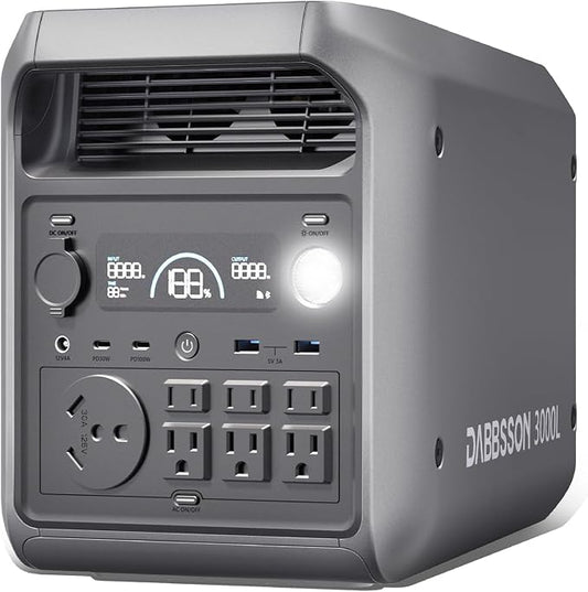 DABBSSON Portable Power Station 3000L, 3072Wh Semi-Solid LiFePO4 Battery, 3000W AC Output 6, 3600W Power Boost, Fast Charge, Solar Generator for Home Backup, Camping & RVs (Solar Panel Optional)