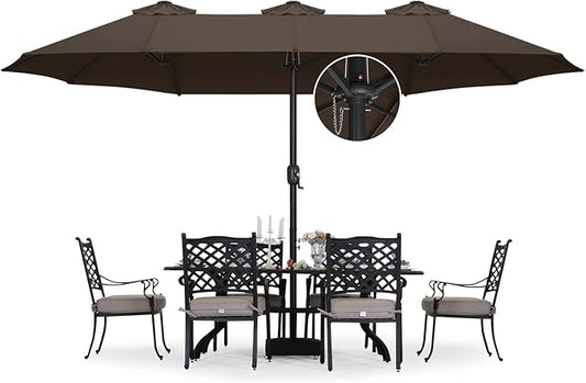 ABCCANOPY 15FT Double-Sided Aluminum Table Patio Umbrella Garden Large Umbrella,Swimming Pool 12+Colors,Brown