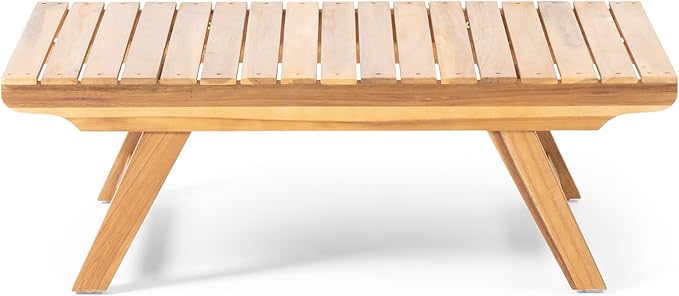 Christopher Knight Home Outdoor 2 Seater Acacia Wood Loveseat and Coffee Table Set, Teak and White