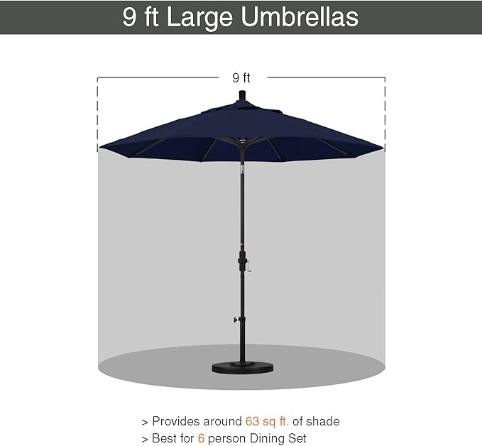 California Umbrella 9' Round Aluminum/Fiberglass Umbrella, Push Open, White Pole, Olefin Navy Blue Fabric