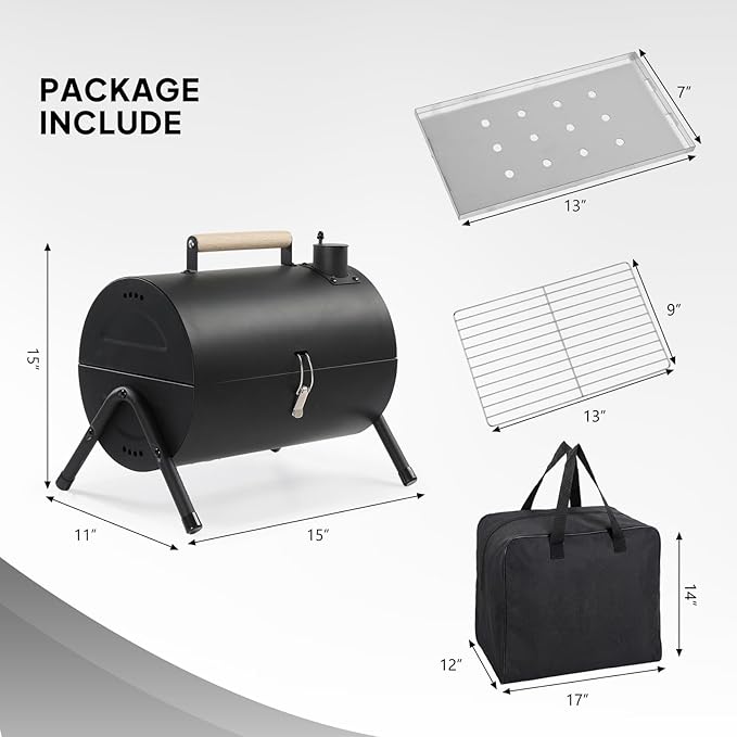 Outvita Portable Charcoal Grill with Thermometer, Dual-Sided Small Tabletop Barbecue Grill for Outdoor Camping BBQ Cooking Backyard Party, Heavy Duty, Easy Assembly (Black)