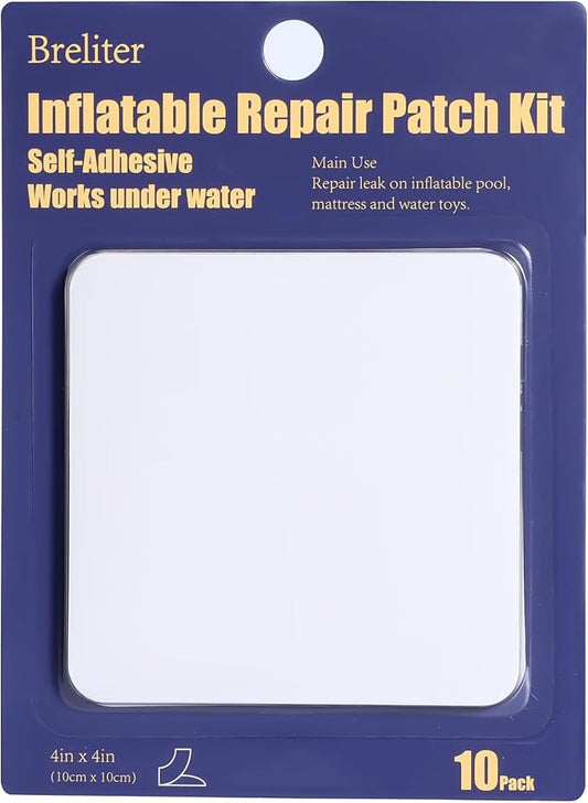 Breliter Inflatable Patch Repair Kit - Waterproof TPU Pool Repair Tape, Heavy Duty Repair Patch for Air Mattress, Bounce House, Inflatable Toys, Tent, Swimming Ring - 10 Packs of 4in x 4in, Square