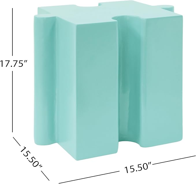 Christopher Knight Home Daton Interlocking Puzzle Outdoor Side Table, Lightweight Concrete Patio Coffee Table, Concave Edge MGO Modular End Table, Creative Set Up for Indoor&Outdoor Use, Mint Green