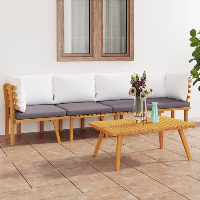 Patio Lounge Set with Cushions,Patio Furniture Sets,Patio Conversation Sets,Outdoor Furniture Sets,for Garden,Backyard,Outdoor,4 Piece Solid Acacia Wood