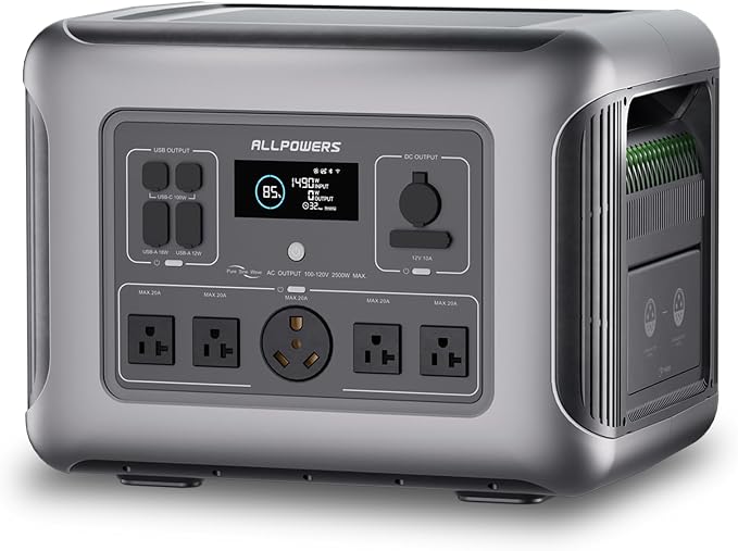 ALLPOWERS R2500 V2 Portable Power Station 2500W (Peak 5000W) Solar Generator, 1920Wh LiFePO4 Battery, Ultra-Fast 0-80% Charging in 1 Hour for Home Backup, Power Outages, Outdoor Camping, and RVs