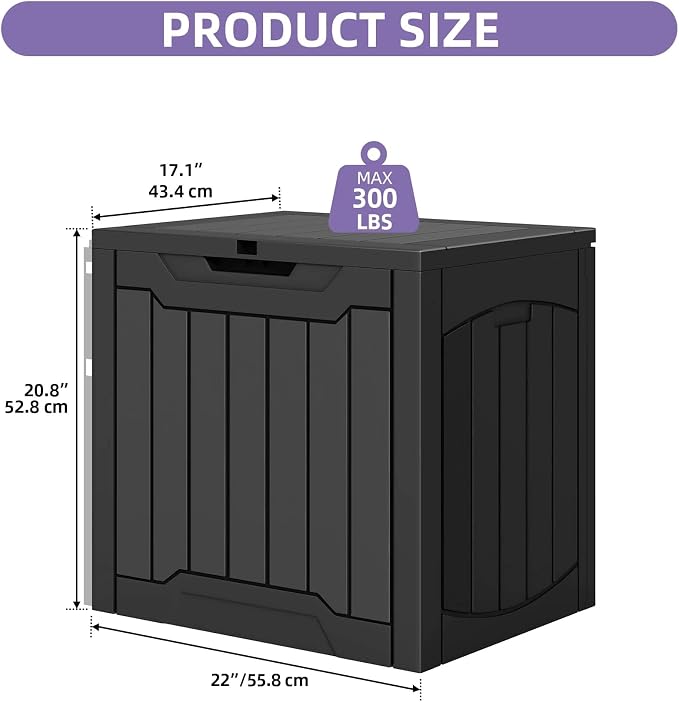 31 Gallon Outdoor Waterproof Resin Deck Box – Side Table Storage Box, Black