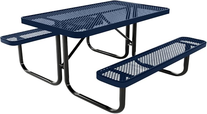 COATEDOUTDOORFURNITURE Heavy-Duty Portable Outdoor Kids Table, Expanded Metal Kids Picnic Table, Commercial-Grade Picnic Table, Made in America (4ft Rectangular, Childrens, Textured Dark Blue)
