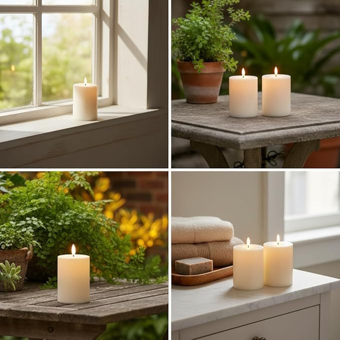 ANGELLOONG Outdoor Battery Candles Waterproof, 2 Pack 3"x4" LED Candles Flickering, Electric Candles with 6H Timer for Porch Decor, Garden Decor Home Styling