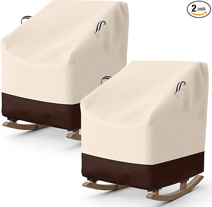STARTWO Outdoor Rocking Chair Covers 2 Pack , Patio Furniture Covers Waterproof Adapter for Rocking Chairs 28"L x 35"W x 46"H, Beige&Brown