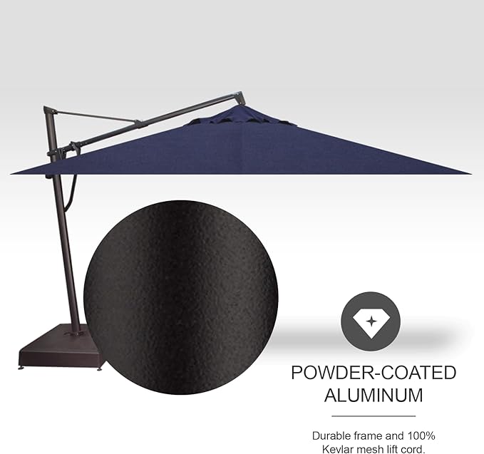 Treasure Garden AKZ PLUS Cantilever Umbrella 10'x13' Rectangular Sunbrella Spectrum Indigo Canopy and Black Frame with Stationary Base
