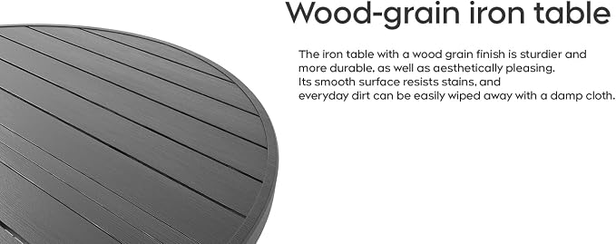 47" Round Wood Patio Table with Umbrella Hole,Outdoor Dining Table with Steel Frame for Patio Garden Deck Dining Room Office