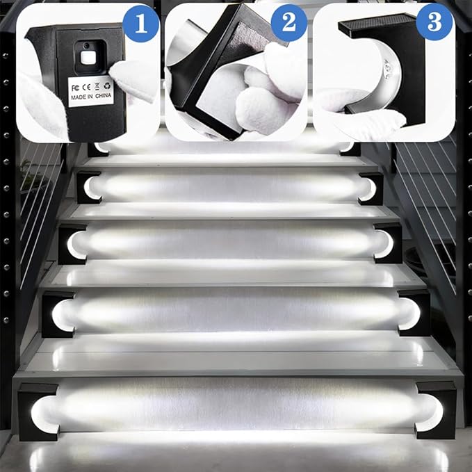Upgraded Wireless Solar Step Lights. 5X Longer Life Than Ordinary. Strong 3M Adhesive + Screws. IP65 Waterproof for Stairs/Decks/patios. Reliable Performance(Cool White4 Pack)