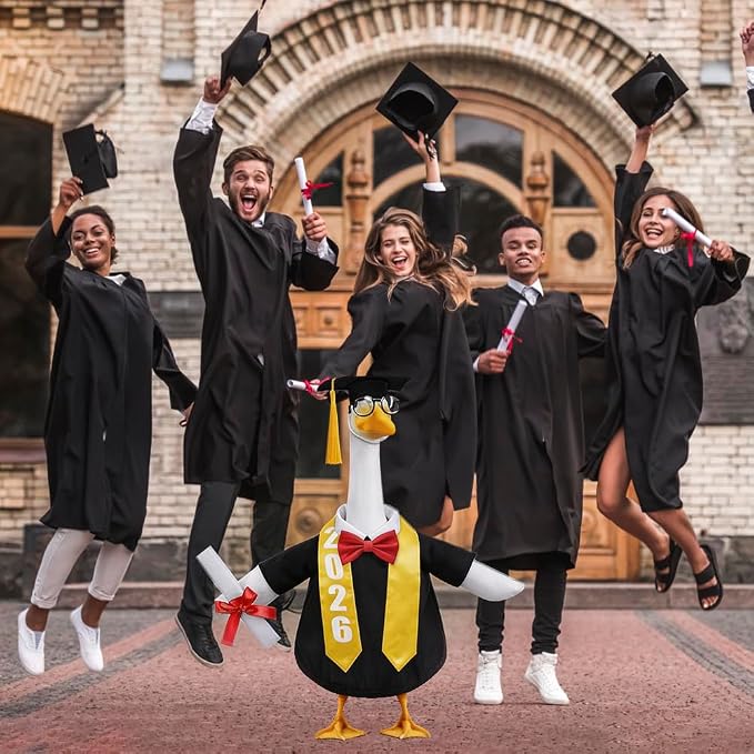Celltestria Graduation Goose Outfits Black Graduation Porch Goose Costume Congrats Grad Cap Gown Stole Goose Clothes for 23" Geese Outdoor Patio Yard Lawn Garden Art Decoration