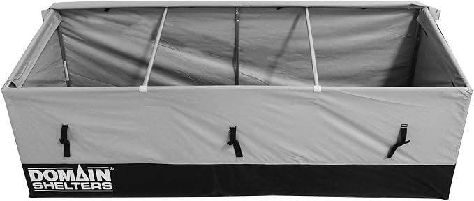 Domain Shelters 176 Gallon 6 x 2 x 2 Foot Outdoor Patio Backyard Garden Storage Container Deck Box w/Removable Weather Bars & Clip Buckles, Gray/Black