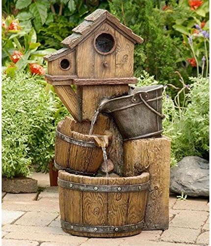 Pemberly Row Outdoor Bird House Water Fountain, 25.8" H x 14" W x 12.2" D, Durable Polyresin Fiberglass Construction, Weatherproof Design, Electric Pump Included, Garden Decoration for Backyard Use