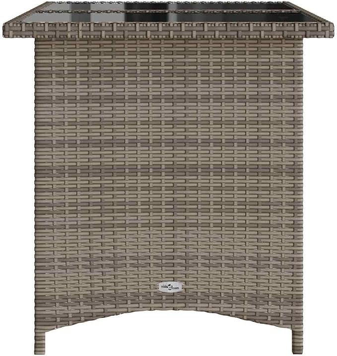 Poly Rattan Rectangular Patio Table with Tempered Glass Top, 43.3" x 26.8" x 27.6" Gray Outdoor Garden Table