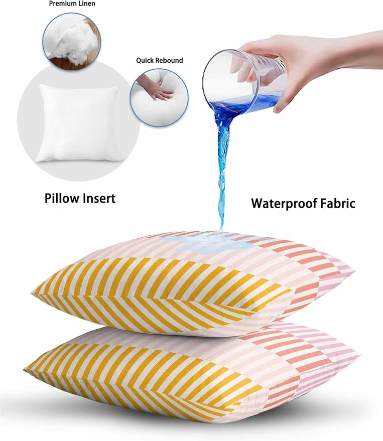 Outdoor Waterproof Throw Pillows Classic Pink Red Orange Pinstripes Patio Pillows,Decorative Pillow Covers with Insert,Pillow Cushion Case for Garden Couch Sofa Modern Abstract Art