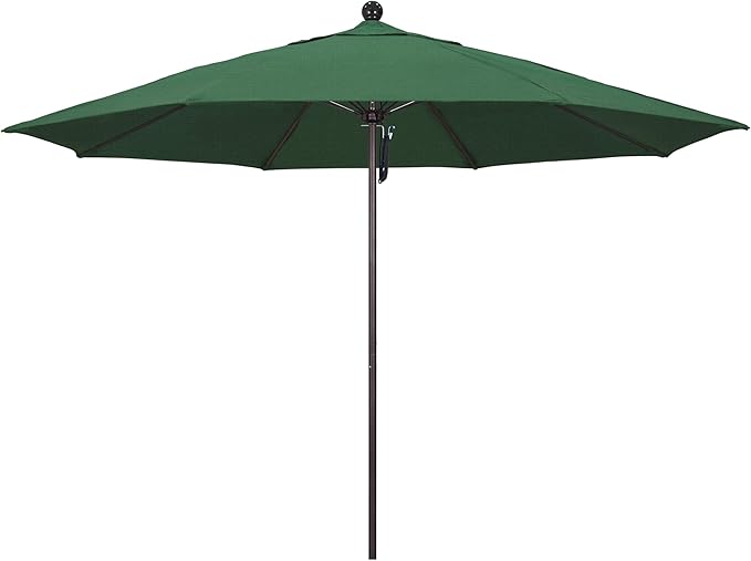 California Umbrella 11Ft Commercial Grade Market Umbrella, Pulley Lift, Aluminum/Fiberglass, 2mm pole wall, Bronze Frame, Solution Dyed Hunter Green Fabric