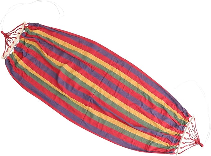 Single Person Rainbow Striped Outdoor Hammock Widened Cotton Canvas Travel Swing for Backyard Relaxation with Anti-tip Design and Red Color