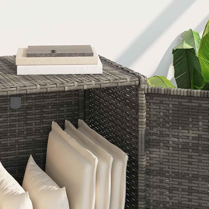 Garden Storage Cabinet Grey - Outdoor PE Rattan Sideboard with 2 Doors - Rectangular Patio Storage for Garden Tools and Supplies - 17.7 x 32.7 x 29.9 in (W x L x H)