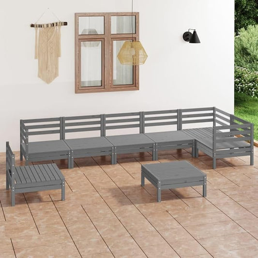 8 Piece Patio Lounge Set, Patio Conversation Set Outdoor Sofa Set Front Porch Furniture Outdoor Dining Sets for Exhibition Poolside Negotiation Area Garden Solid Pinewood Gray