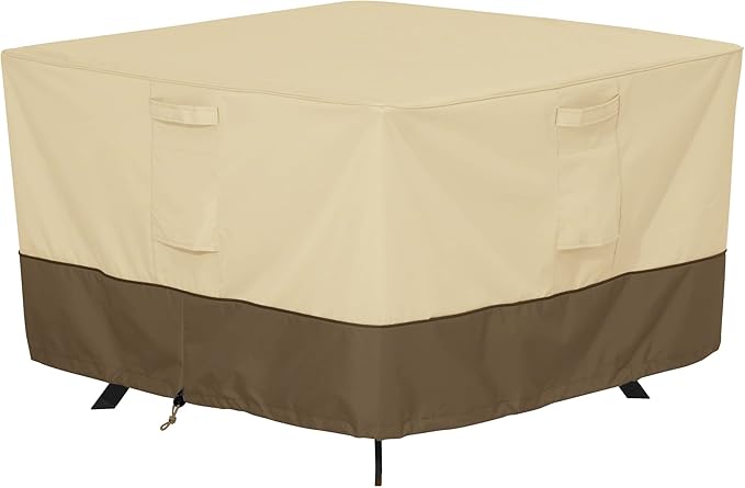 Classic Accessories Veranda Water-Resistant 60 Inch Square Patio Table Cover, Outdoor Table Cover Pebble/Bark/Earth
