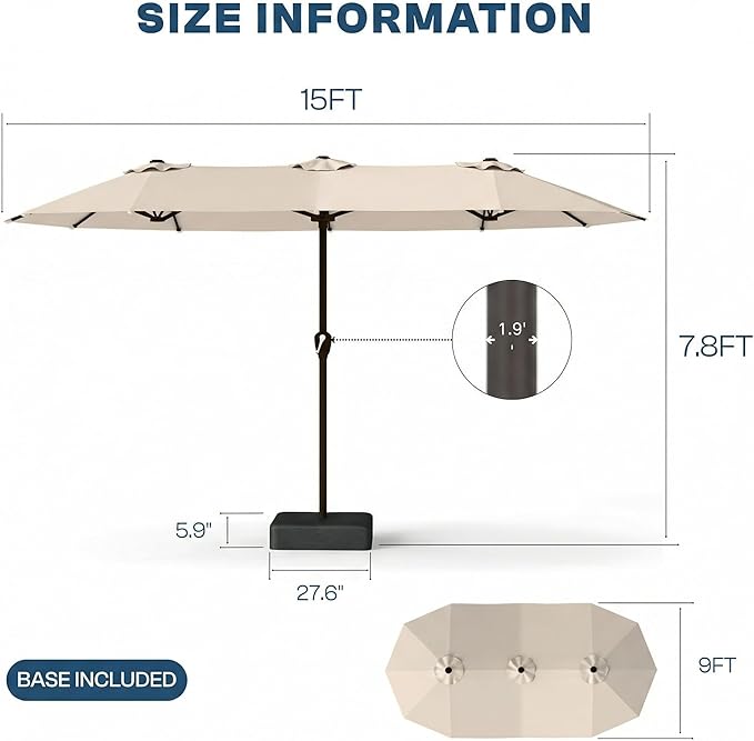 15FT Large Patio Umbrella with Base Included