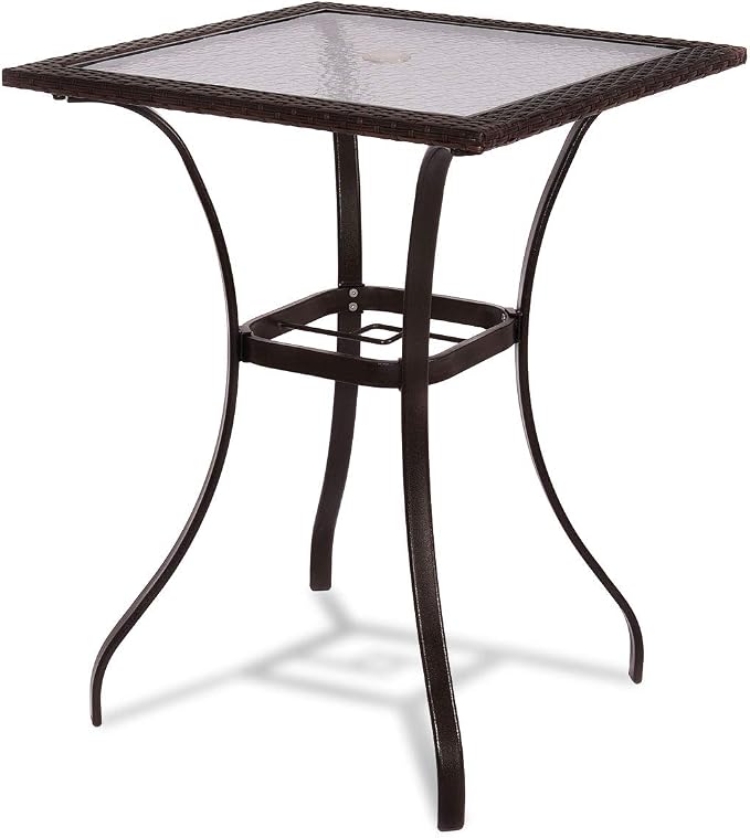 S AFSTAR 5 Pieces Patio Dining Set, 4 Folding Chairs with Table, Portable Wicker Chairs Furniture Set for Outdoor Garden Backyard (4 Chairs w/ 37''H Tall Square Table)