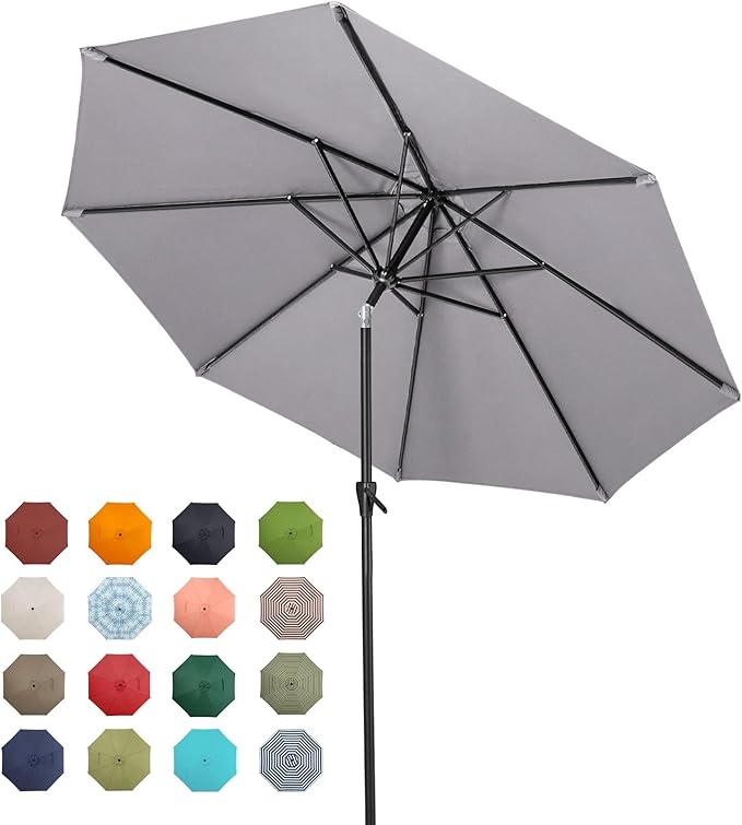 Tempera Patio Market Outdoor Table Umbrella with Push Button Tilt and Crank, Large Sun Umbrella with Sturdy Pole & Fade Resistant Canopy, Easy to Set