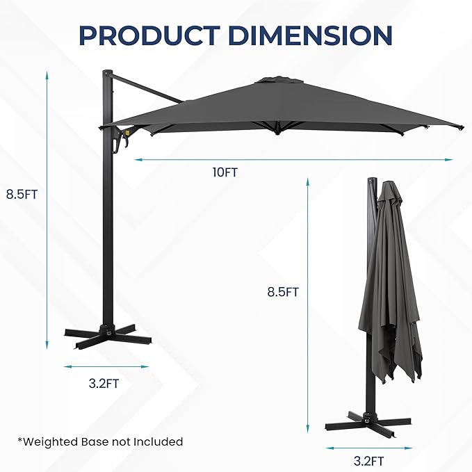 SUNVIVI OUTDOOR Patio Umbrella, Rectangular Patio Umbrella, Metal Pole Square Outdoor Umbrella with Crank and Push Button Tilt, Large Outdoor Umbrella with Polyester Canopy