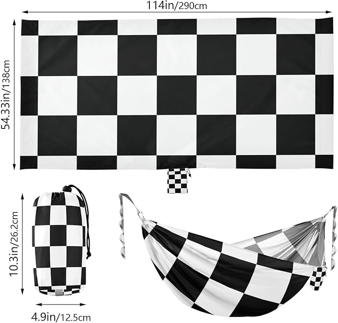 Black and White Checkered Pattern 330lb Capacity Camping Hammock Fabric Hammock for Camping Travel Accessories para ir de Camping