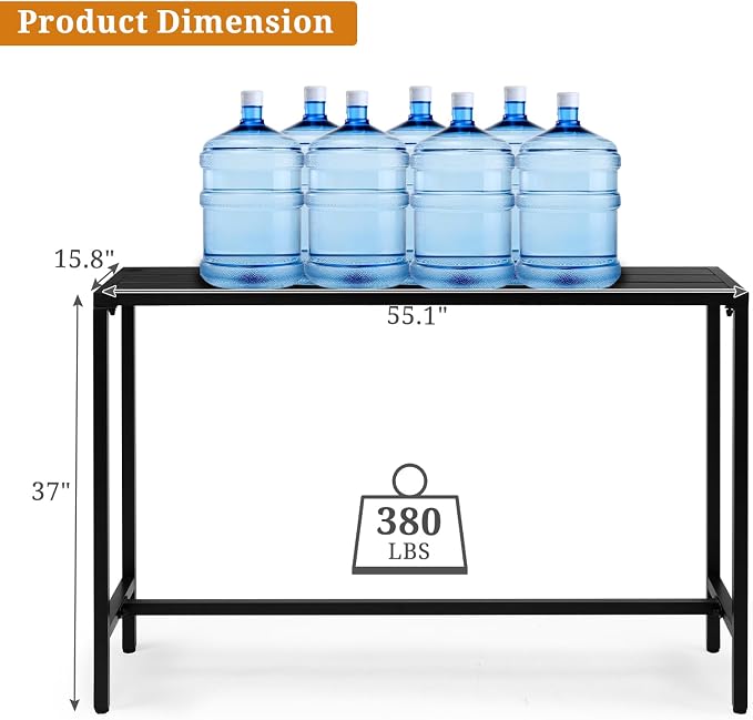 Bar Table,55" Outdoor Bar Table with Adjustable Feet, Rectangle Narrow Counter Height Tables, Ideal Bar Height Table Rectangular Pub Table for Balcony Patio Garden Yard Poolside, Black