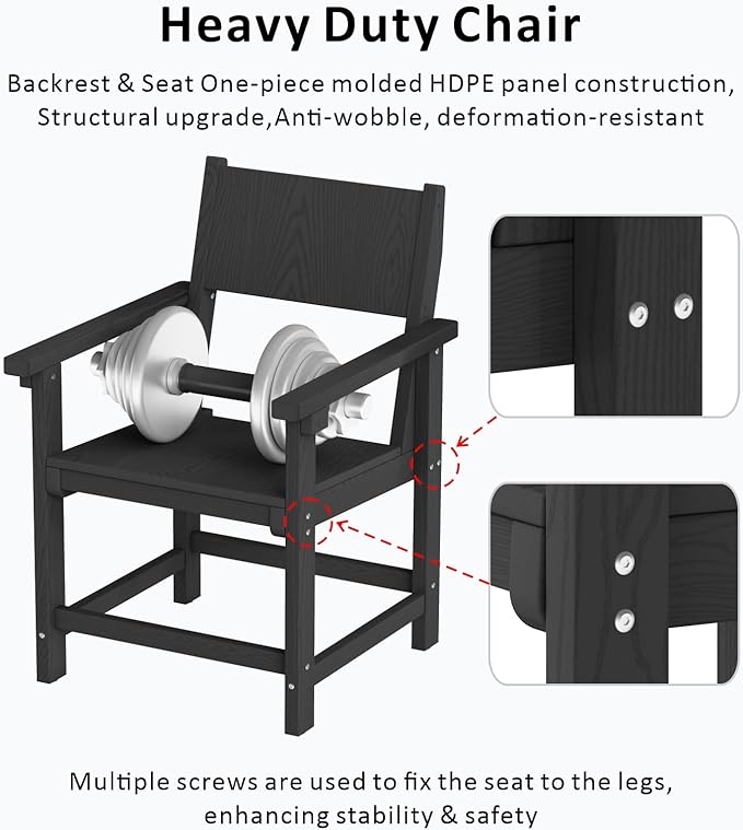HDPE Outdoor Patio Dining Chairs,Dining Chairs Set of 2 with Arms, Waterproof, Rot Resistant, for Outside, Lawns, Porch, Patio, Deck, Garden Black
