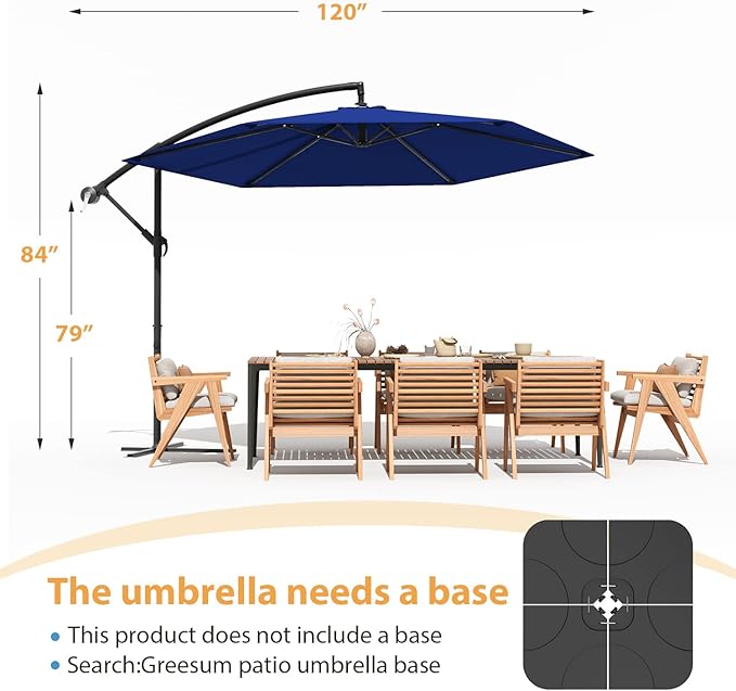 Greesum Patio Umbrella, Outdoor Table Umbrella with Push Button Tilt, Crank and 8 Sturdy Ribs