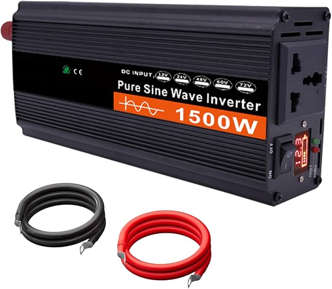 1500W DC 12V/24V/48V/60V/72V Pure Sine Wave Inverter Charger Split Phase DC Input AC Output 110V/220V Low Frequency Solar Power Inverter Converter(Size:24v to 220v)