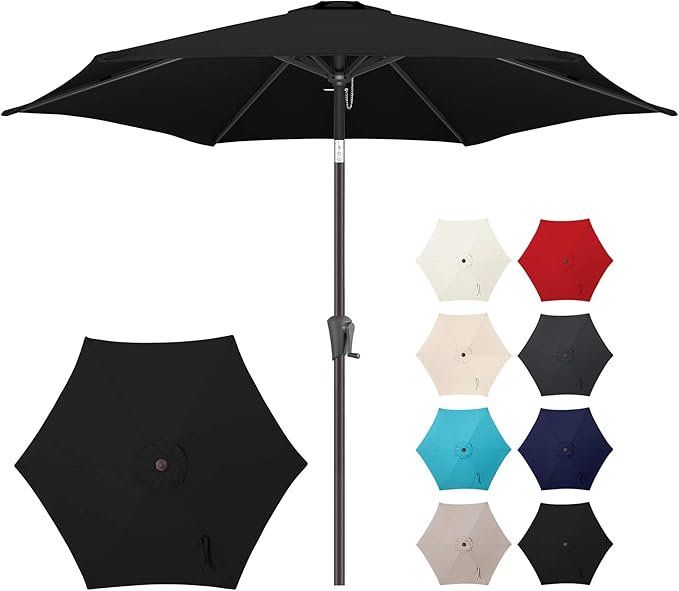 Jarka&Co 7.5ft Patio Umbrella Outdoor - Table Outdoor Umbrella with Push Button Tilt Waterprool UV Protection, Sun Umbrella for Pool, Porch, Garden, Deck, Backyard (Black)