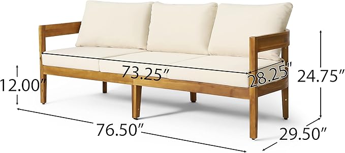 Merax 76.5" Outdoor Acacia Wood Frame 3 Seater Sofa with Cushions for Patio,Garden