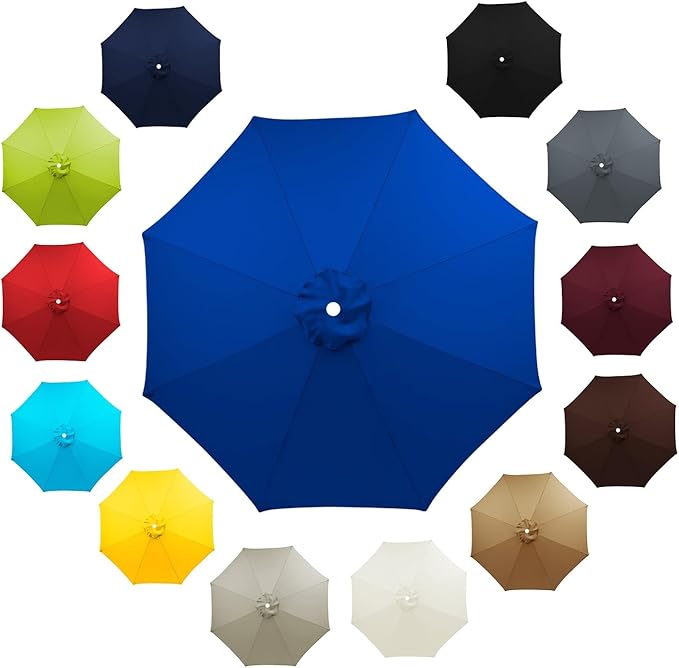 6 Ribs 8 Ribs Patio Umbrella Replacement Canopy 6.5ft 7.5ft 8.2ft 8.9ft 9.8ft 11.5ft UV Protection Waterproof Replacement Parasol Fabric Cover for Garden Outdoor Lawn(Blue,7.5ft/8ribs)