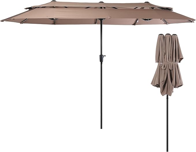Nice C 13-15FT Large Double Sided Patio Umbrella, Double Layer Market Rectangle Umbrella, Large Deck Umbrella With Crank For Outdoor Poolside Backyard Pool Garden