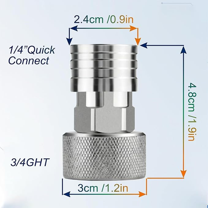 Garden Hose to Mini Power Washer Adapter-3/4 GHT to 1/4", Stainless Steel Garden Hose to Pressure Washer Adapter, Leak-Proof Secure Fit Quick Installation for Car Garden Window (Connector +5 Nozzle)