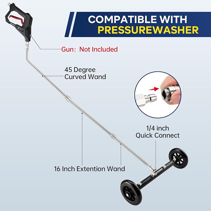 Pressure Washer Undercarriage Cleaner, 16 Inch Undercarriage Car Washer Attachment, Pressure Washer Under Car Cleaner with 3 Pcs Extension Wand, 1/4" Quick Connector, 4000 PSI