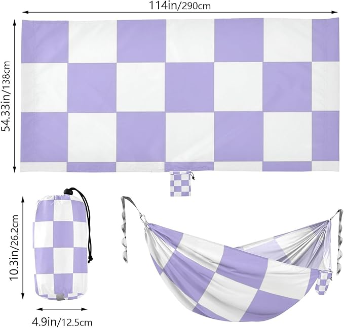 Purple and White American Plaid 330lb Capacity Outdoor Hammock with Tree Straps Fabric Hammock for Indoor Outdoor Patio sillas para acampar