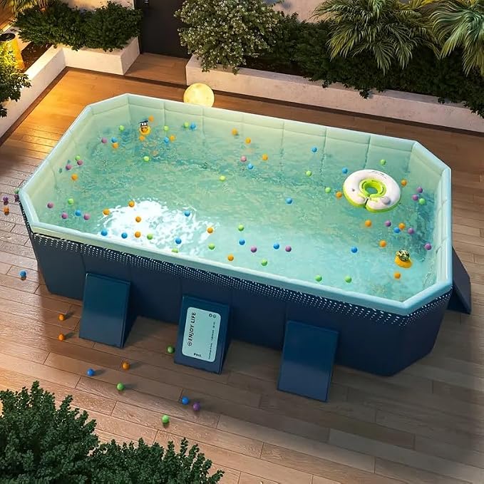 Montary Foldable Large Non - Inflatable Rectangular Swimming Pool for Family - Hard Plastic Shell, Oversized Thickened Design, Portable Collapsible Backyard Pool - 82.7"x54"x19.7"