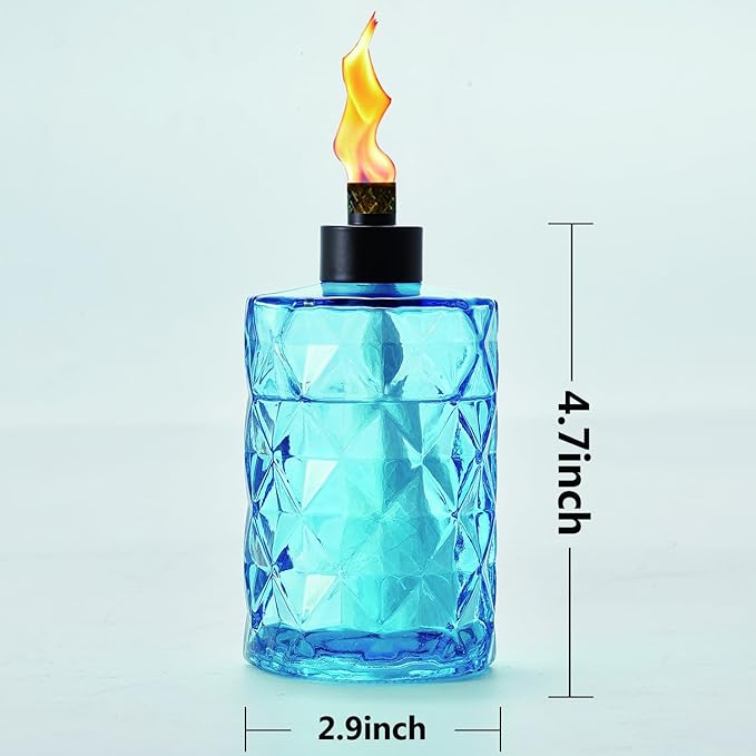 4 Pack Glass Table Top Torches Tesrago, Citronella Torches for Outside, with Wick and Cap, Refillable Flame Light Torch, Decorative Tabletop Lantern for Yard, Patio,Deck,Garden,Outdoor Party,Landscape