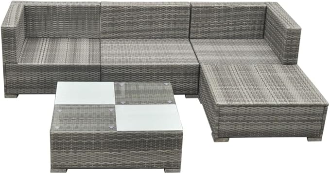 5 Piece Patio Lounge Set with Cushions, Patio Conversation Set Porch Furniture Set Outdoor Dining Sets Outdoor Sofa Sets for Poolside Negotiation Area Exhibition Piazza Poly Rattan Gray