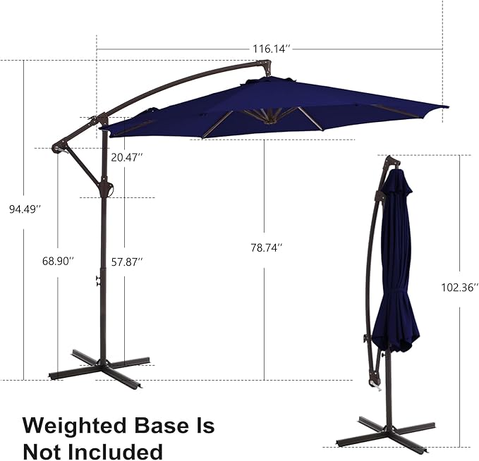 10FT Patio Umbrella, Outdoor Offset Cantilever Umbrella with Sturdy 8 Ribs, Easy Tilt Adjustment for Backyard Pool Garden,Navy Blue