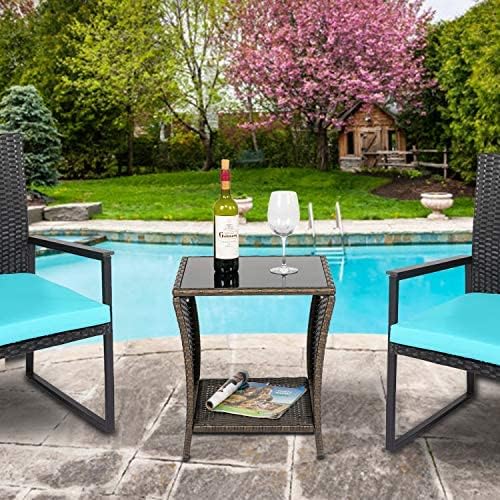 Outdoor Small Patio Table - PE Rattan Coffee Table, Wicker Side Table for Patio, Balcony & Porch, Durable & Iron Frame (2, Dark Blonde)