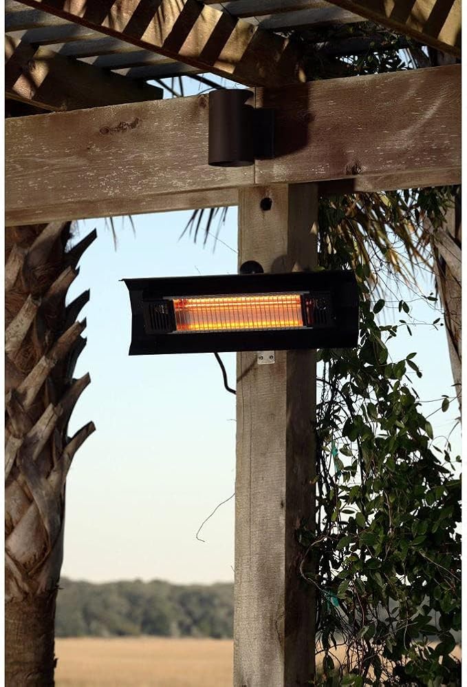 Fire Sense 60460 Wall Mounted Infrared Patio Heater 1500 Watts Weatherproof Lightweight for Indoor Outdoor Use 6 Foot Non Retractable Electrical Cord Mounting Bracket - Black
