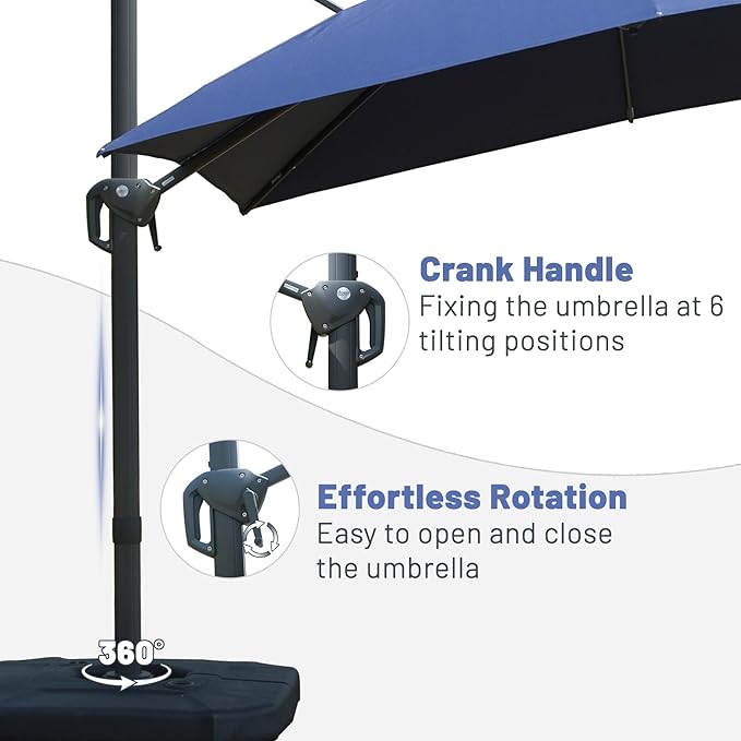 Domi 8’x8’ Cantilever Patio Umbrella, Aluminum Windproof Outdoor Umbrella with 360°Rotation, Square Offset Sun Shade Umbrella for Outside Deck Backyard Garden Pool, Navy Blue